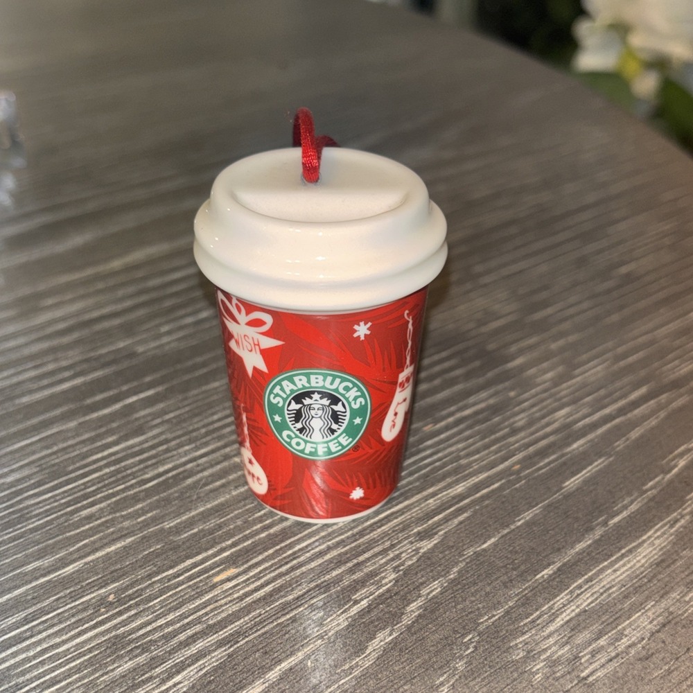 Starbucks 2009 Holiday Ornament Ceramic Christmas Joy Wish Love Togo Starbucks